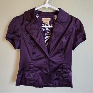 Paris Blues Blazer Jacket Women’s Small Purple Satin Short Sleeve Fitted Button